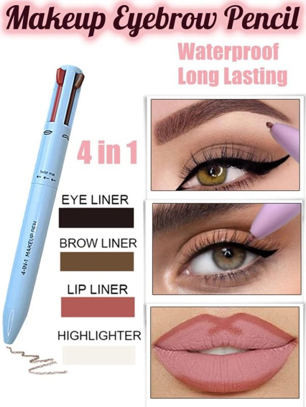 4 In 1 Waterproof Makeup Pen Eyebrow Pencil Long Lasting Easy Lip Color Liner Highlight Lying Silkworm Eyeliner Pen Makeup Tools (random Color)