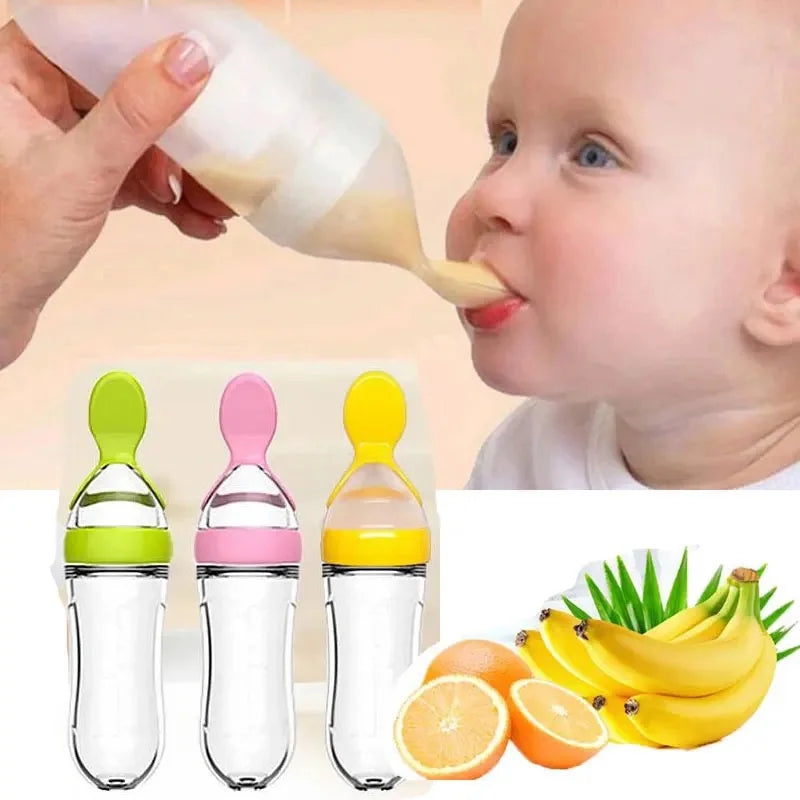 Silicone Baby Bottle With Spoon Fooder Supplement Rice Cereal Bottles Squeeze Spoon Milk Feeding Bottle Cup